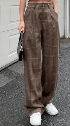 SHEIN DAZY ハイウエストチェック ワイドパンツ