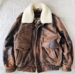 フライトジャケット レザー L 茶　ブラウン　ファー　古着　ヴィンテージ　羊革