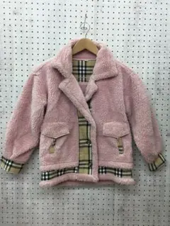 Y2K キッズ古着 ベビピフリース×チェック柄切り替え もこもこジャケット