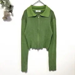 美品✨WEGO｜ダブルジップストレッチニットカーディガン｜ショート丈｜グリーン
