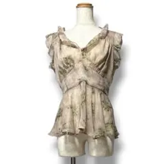 ミーアンドミークチュール 花柄 フリル ブラウス ノースリーブ シフォン Fのサムネイル
