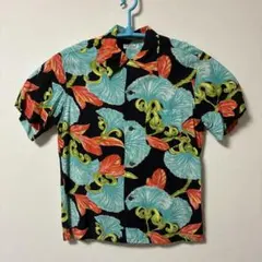 美品 CALEE スパイラル柄 レーヨン ボックス アロハシャツ L ブラック