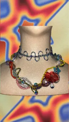 カラフルなハンドメイドネックレス　チョーカー　ネックレスセット