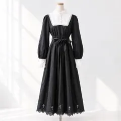 ゴスロリ ワンピース 黒 白 レース 十字架 ゴシック ロリータ メイド服 衣装