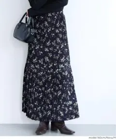 新品☆coca 花柄 プリーツロングスカート ネイビー S