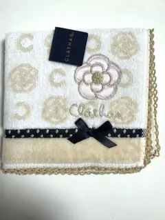 新品タグ付き　クレイサス　カメリア　タオルハンカチ　ベージュ　リボン　ギフト