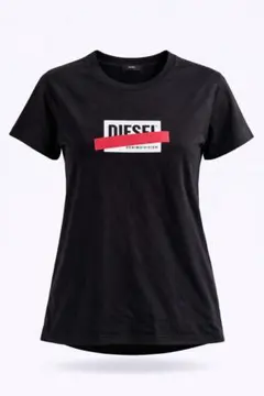DIESEL ディーゼル 半袖Tシャツ ブラック ロゴデザイン ピンクアクセント