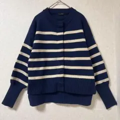 【TRUBE】ネイビー・アイボリー ストライプ カーディガン　レディース　M L