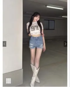 ダメージロールアップデニムショートパンツ[cu349]