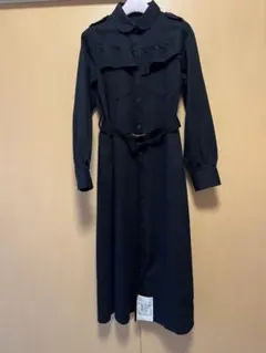 AS KNOW AS PINKYマキシ丈黒の長袖綿シャツワンピース ベルト付き