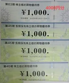 優待券4000円分(ビックカメラ3000円、コジマ1000円)