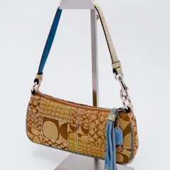 COACH パッチワーク アクセサリーポーチ ブルー 総柄 キャンバス スエード