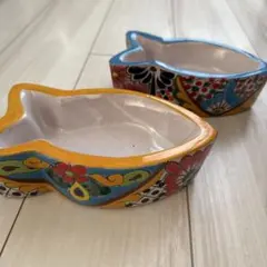 【希少】メキシコ産 手描き 猫用フードボウル 2個セット アリゾナで購入