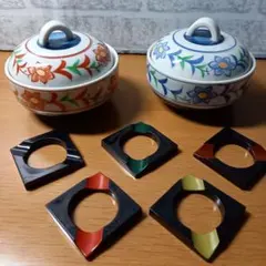 蓋付き　陶器食器　2個セット&箸置き