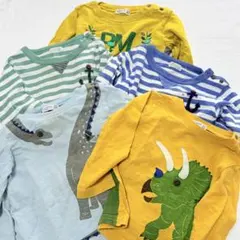 恐竜デザイン 長袖Tシャツ 90cm 95cm ラグマート　ボーダー　ロンT