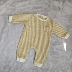 ボーダー　ロンパース ベビー　60 くすみイエロー　ベビー服　秋服