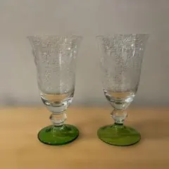 グラス２個セット シェリーグラス 葡萄柄カットガラス