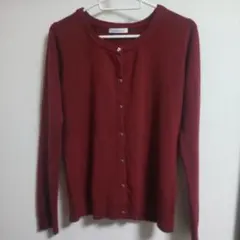 【値下】ニットカーディガン｜エンジ色、ビジューボタン
