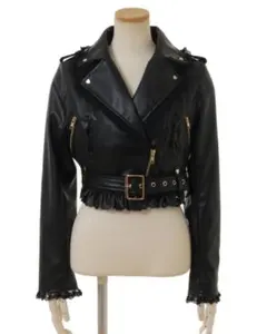 LIZLISA ダブルリボンエコレザーライダースジャケット ブラック リズリサ ダブルリボンエコレザーライダースジャケット ｜ LIZ LISA（リズリサ