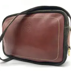 【美品】ロエベ ショルダーバッグ アナグラム レザー スエード ブラウン