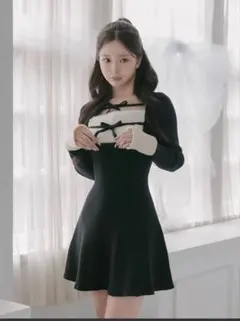 Darich リボンファーフレアニットミニワンピース