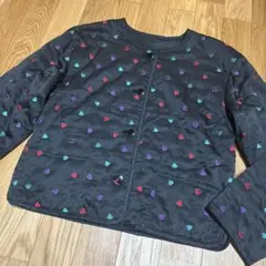 ●古着● ハート柄 刺繍 ノーカラーキルティングジャケット リバーシブル