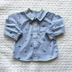 【familiar】ストライプシャツ　80 ブルー　テリア刺繍　フォーマル