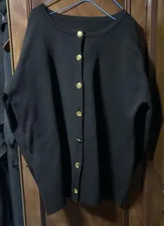 美品 オーバサイズ ゴールドボタン カーディガン 羽織 黒