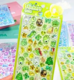 ◎ 3D ぷっくり ぷくぷく ドロップシール 立体シール 恐竜 グリーン