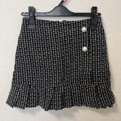 フリル付き ラメツイードミニスカート 黒と白のチェック