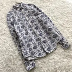 ZARA MANザラマン メンズ 長袖 ボタンダウンシャツ ペーズリー柄 白 紺