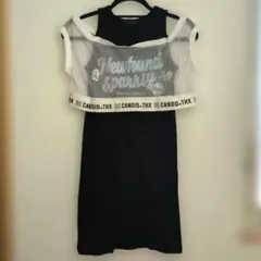 150cm ノースリーブ メッシュ オフショルダー ワンピース 黒 白 女の子