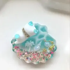 再販△】レジン ヘアゴム ソフトクリーム 猫ちゃん 海◡̈♥︎ブルー