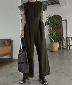 WILLFULLY フリルオーガンジーバックオープンオールインワン