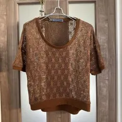THE EMPORIUM 半袖 カットソー かぎ編みニット ブラウンのサムネイル