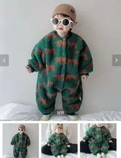 タイムセール！　クマ柄もこもこジャンプスーツ　90cm　80cm 韓国