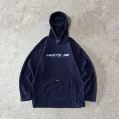 00s NIKE ナイキ フリースパーカー フーディー 刺繍ロゴ ネイビー M