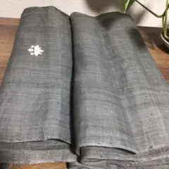 古布草木染め　時代物麻地　片身頃（家紋入り）ハンドメイド用