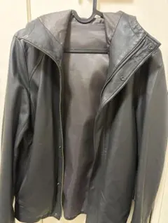SHIPS フード付きレザージャケット M ブラック