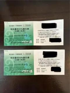 万葉倶楽部　東京豊洲 特別優待50%割引券 2枚セット
