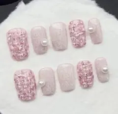 【M】ネイルチップ 韓国 ツイード パール マグネット ウィッシュコア 量産