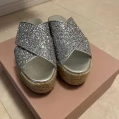 Miu Miu シルバーグリッターサンダル MIUMIU ミュウミュウ シルバーグリッタービジューサンダル 21.5