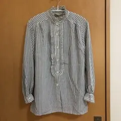 ビンテージ　シャツ　ブラウス　古着　ストライプ　フリル　M 昭和レトロ