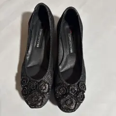 新品COMPOSITION ビジュー付きフラットシューズ ブラック22.5センチ