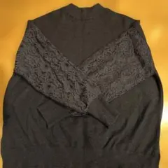 紺　袖レースセーター earth music&ecology