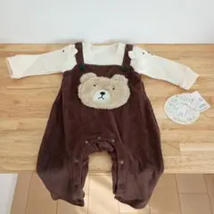 【新品】クマ刺繍 コーデュロイロンパース
