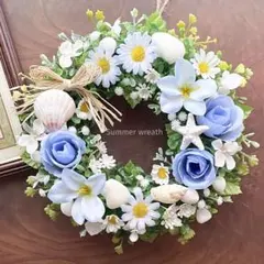 プルメリア×ブルーローズ×貝殻のリース＊フラワーリース夏リース＊シェルリースのサムネイル