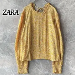 ZARAレーヨン100% 小花柄長袖ブラウス フリル とろみ 柔らか カットソー