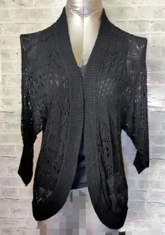 HEALTHY KAREN ブラック レース編み 半袖カーディガン
