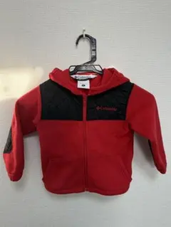 Columbia キッズ フリースジャケット 100cm 赤×黒 補強パッチ付き